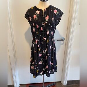 FREE PEOPLE Greatest Day Printed Smocked Shirtdress Black Size L